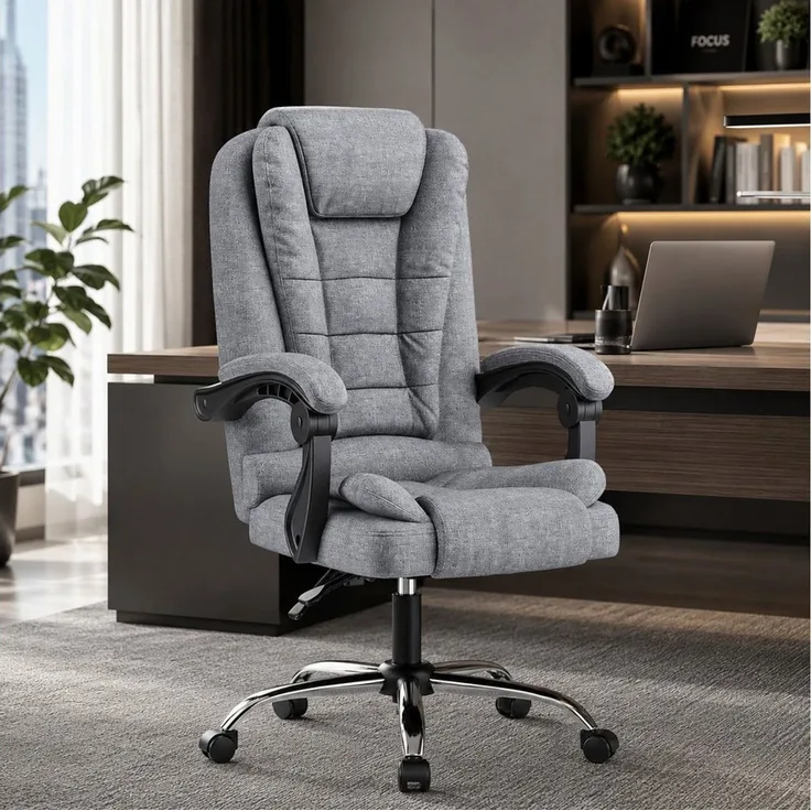 ZAISZE Chefsessel Bürostuhl, Ergonomischer Bürostuhl, Stoff Schreibtischstuhl (Hohe Rückenlehne Ergonomische Liege mit Kippfunktion 360° Drehbarer Schreibtischstuhl, Gaming Stuhl mit dickem Kissen), Chefsessel Drehstuhl, Höhenverstellbar für Zuhause un...