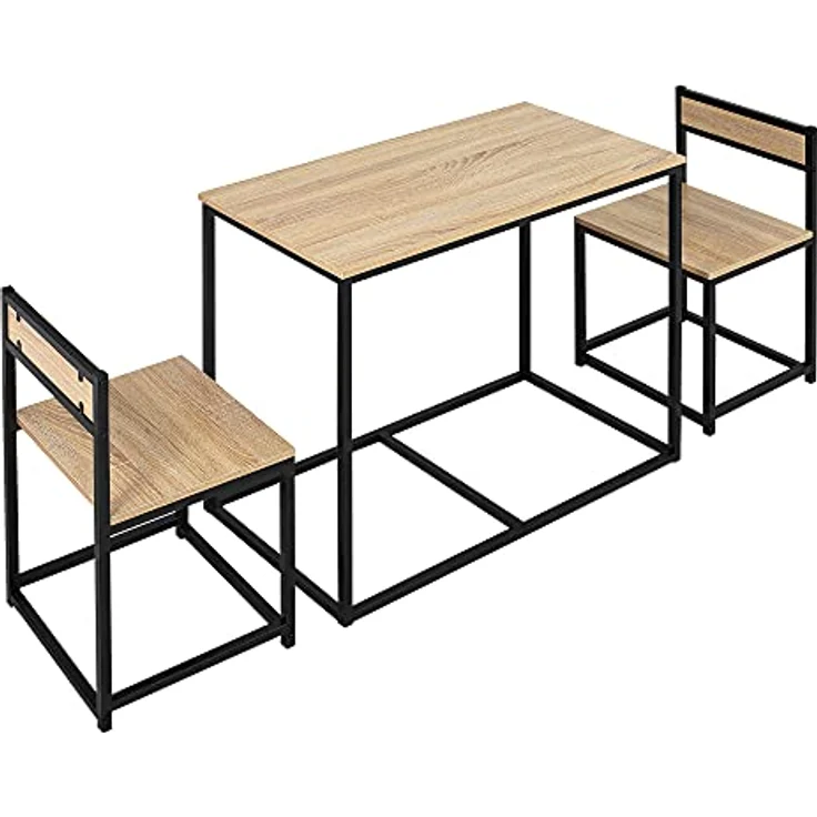 HOMCOM Esstisch, Eiche, Metall, 90x76x47 cm, industrielles Design, inkl. 2 Stühlen, platzsparend – Bild 1