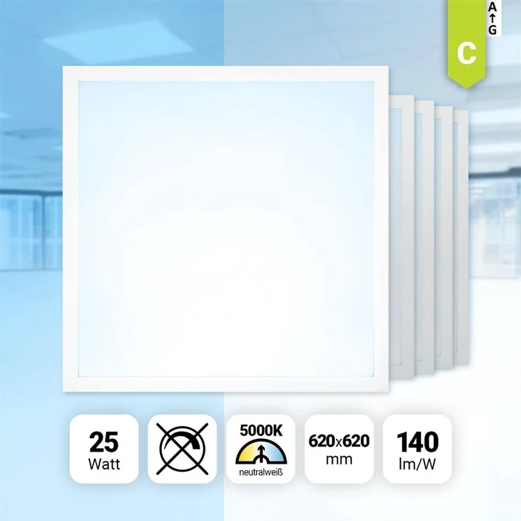 5x LED Panel 62x62 Neutralweiß 5000K 25W Rasterleuchte LED Deckenleuchte 140lm BLe2.0 – Bild 1