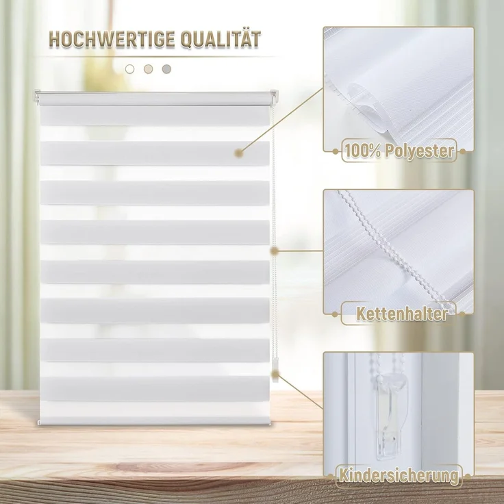 Deswell Doppelrollo Klemmfix ohne Bohren Weiß B60 x H100 cm (Stoffbreite 56cm) Rollos für Fenster ohne Bohren für Fenster mit Lichtdurchlässig & Verdunkelnd/Höhe Stufenlos Verstellbar – Bild 7