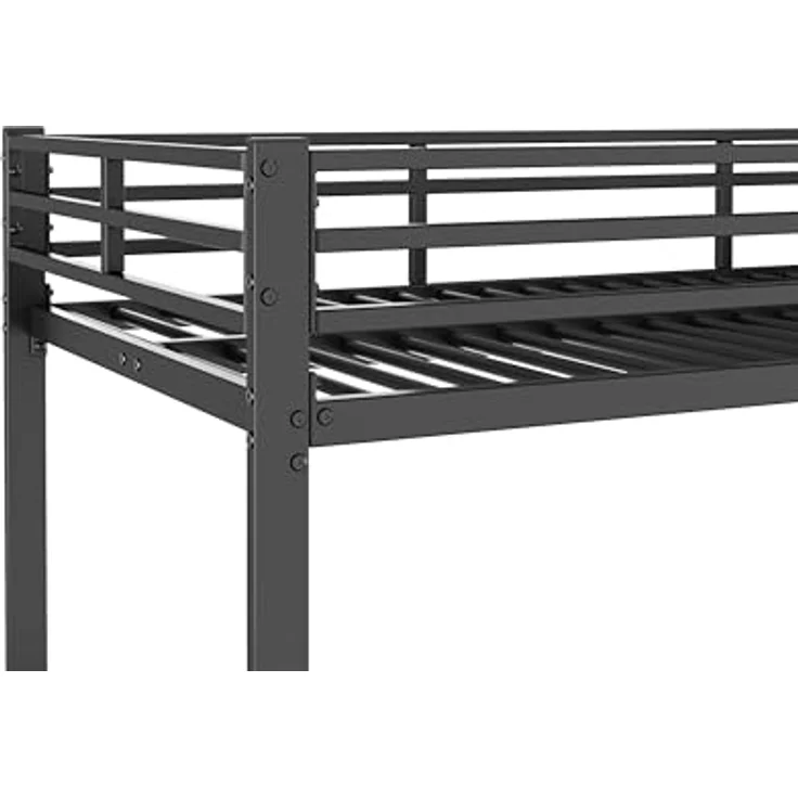 FAVSH Etagenbett 90x200 cm, stabiles Metallbett mit Leiter und Sicherheitsgeländer, Hochbett für 2 Kinder mit Lattenrost, Stockbett für Erwachsene und Jugendliche, Platzsparendes Bettgestell, Schwarz – Bild 6