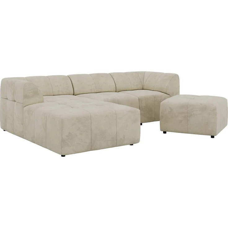 Modernes Wohnzimmer Sofa mit Hocker VORITA 4M L Freistehendes Ecksofa, L-Couch, Gepolstertes Sofa, Wellenfedern, Wohnlandschaft - Beige Velvet - Links – Bild 5