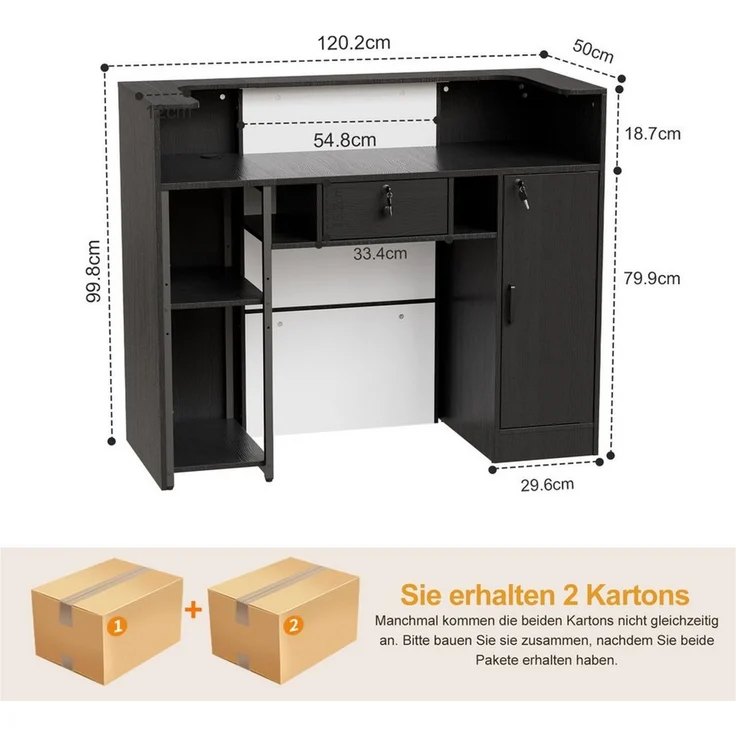 PEALOV Empfangstheke mit RGB-LED-Beleuchtung, Verkaufstheke mit Stauraum, 120 x 50 x 100 cm (1-St), Vielseitige Rezeptionstheke für Büro, Salon, Geschäft und Café – Bild 2