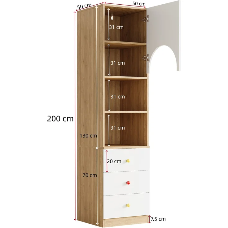[ Old Sku:N883P33143940CB] Kleiderschrank-Set, Kombinationsmöbel aus 2-türigem Kleiderschrank und Ablageregal, Schlafzimmermöbel, Weiß und Holzoptik--Weiß+Natur--130x50x200cm--YOUDENOVA – Bild 10