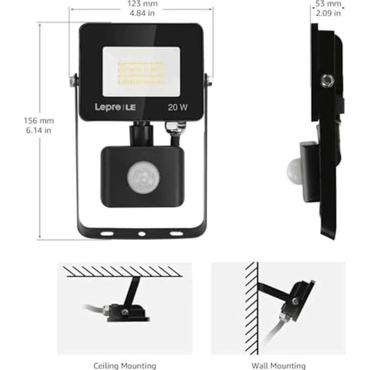 Lepro 20W LED Strahler mit Bewegungsmelder Außen, 2000LM Außenstrahler 5000K Kaltweiß Superhell Scheinwerfer, IP65 Wasserdicht Fluter, Ideale Aussenleuchte für Garten, Innenhöfe, Garage, Haus, Hotel – Bild 7