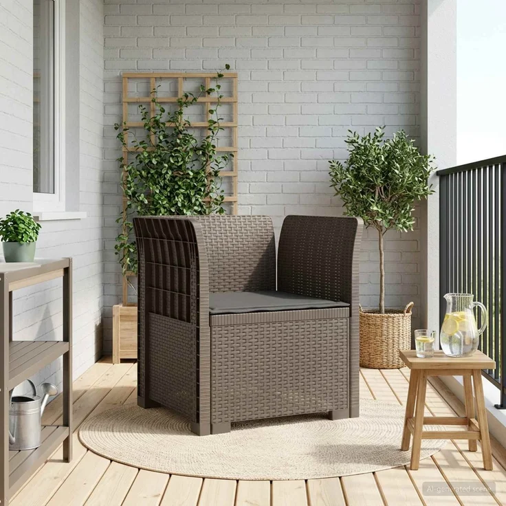 vidaXL 1-Sitzer Sessel mit Kissen Rattan-Look PP Hellgrau 8011865 – Bild 1