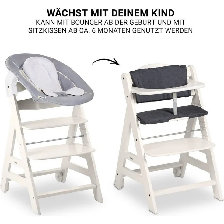 Hauck Hochstuhl Beta Plus White - Newborn Set, Babystuhl ab Geburt inkl. Aufsatz für Neugeborene, Tisch, Sitzauflage – Bild 3