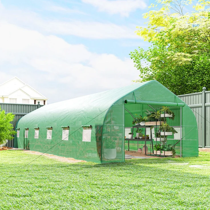 Wohnora-Großes Tunnelgewächshaus mit PE-Folie, Stahlrahmen, Rolltor und 12 Fenstern, 8 x 3 x 2 m, grün,H 20cm x T 1165cm x B 30cm – Bild 2