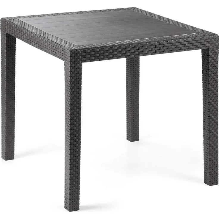 Quadratischer Outdoor-Tisch, Struktur aus Hartharz mit Rattan-Effekt, Made in Italy, 80 x 80 x 72 cm, Farbe Anthrazit