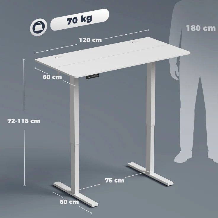 MELAYR, Elektrisch verstellbarer Schreibtisch, 120 x 60 cm, höhenverstellbar, Weiß – Bild 5