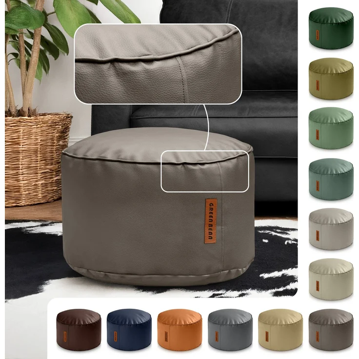 Green Bean® Sitzhocker aus Kunstleder - Pouf mit EPS Perlen Füllung - 43 x 30 cm - perfekte Ergänzung zum Sitzsack - Hellbraun-Grau – Bild 2
