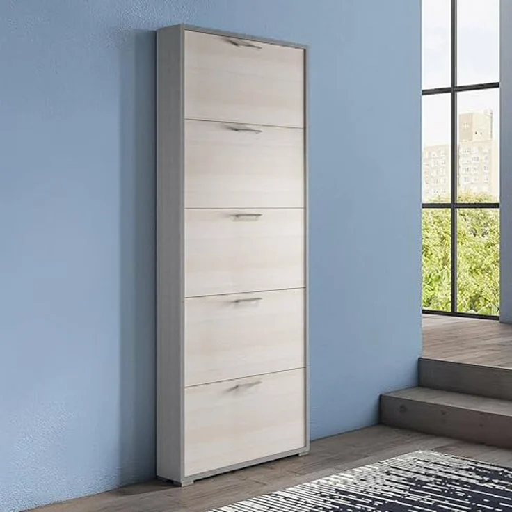 Dmora - Schuhregal Margherita, Mehrzweck-Eingangsmöbel mit 5 Falttüren, Moderner Schuhschrank, 100 % Made in Italy, 67 x 18 x 184 cm, Lärche, – Bild 2