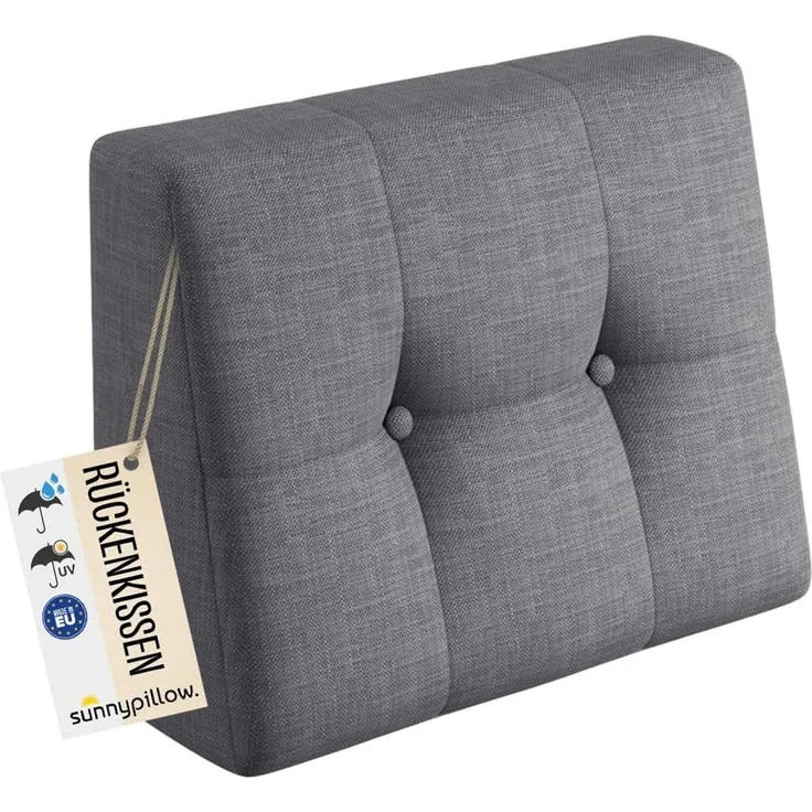 sunnypillow Palettenkissen Rückenlehne gesteppt UV - beständig Outdoor/Indoor Palettenauflage Palettenpolster Palettensofa Sitzkissen Seitenkissen 60 x 40 x 20/10cm Silver
