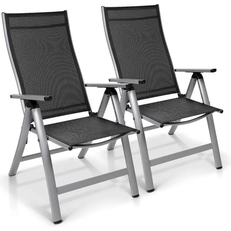 London Gartenstuhl 2er-Set Textilene Aluminium 6-Positionen klappbar Silber
