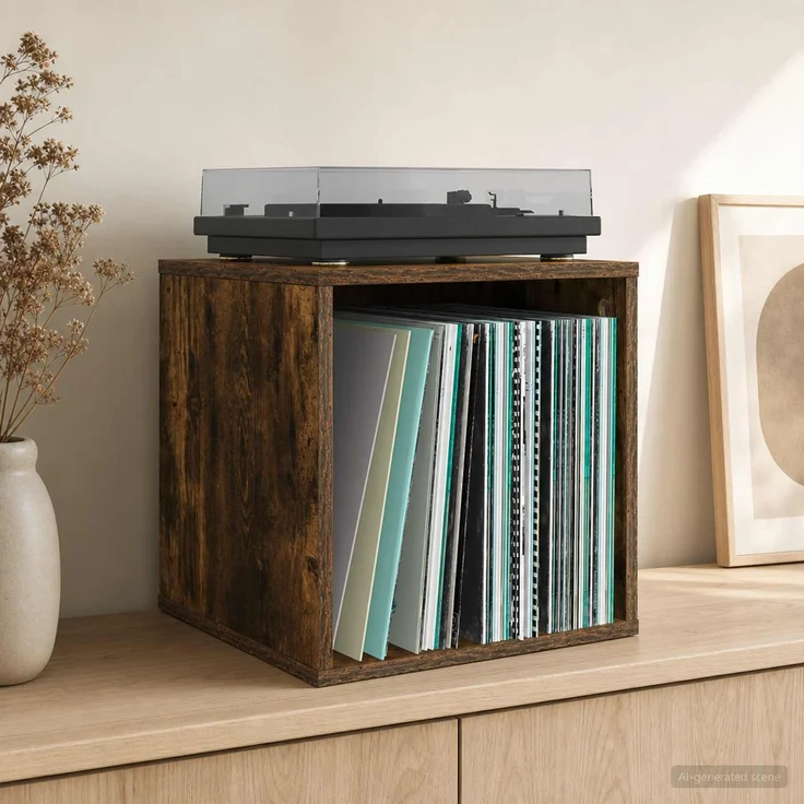 vidaXL Vinyl Album Box Räuchereiche 37 x 36,5 x 38 cm Holzwerkstoff 8012850 – Bild 1