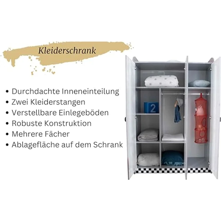Kinderzimmer Set mit Police Autobett 5 teilig Weiß inkl. Matratze – Bild 6