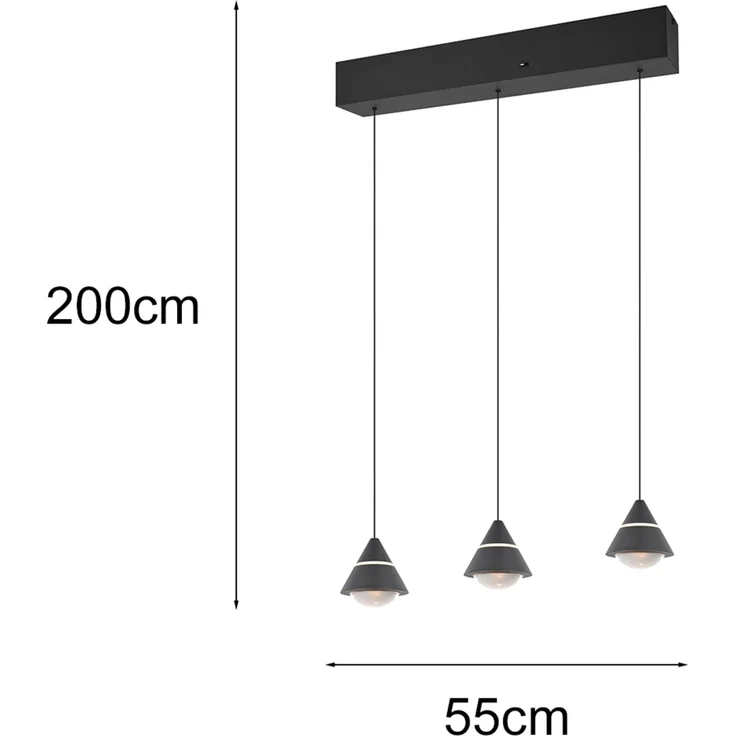 LED Pendelleuchte ROMEO höhenverstellbar, 3-flammig Schwarz, Breite 55cm – Bild 4