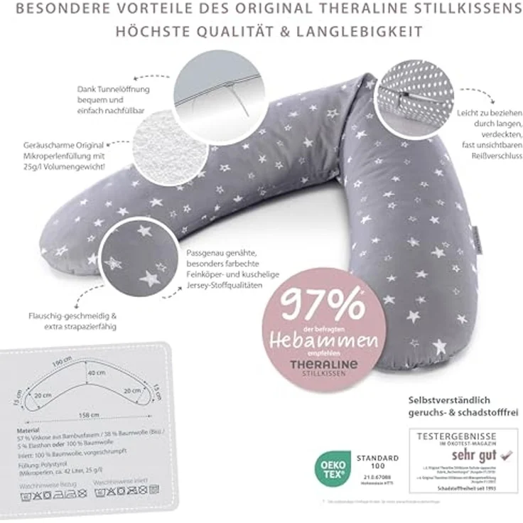 Theraline Stillkissen "Das Original" Microperlen inkl. Bezug 190 cm 189 Lavendel (Bamboo) – Bild 3