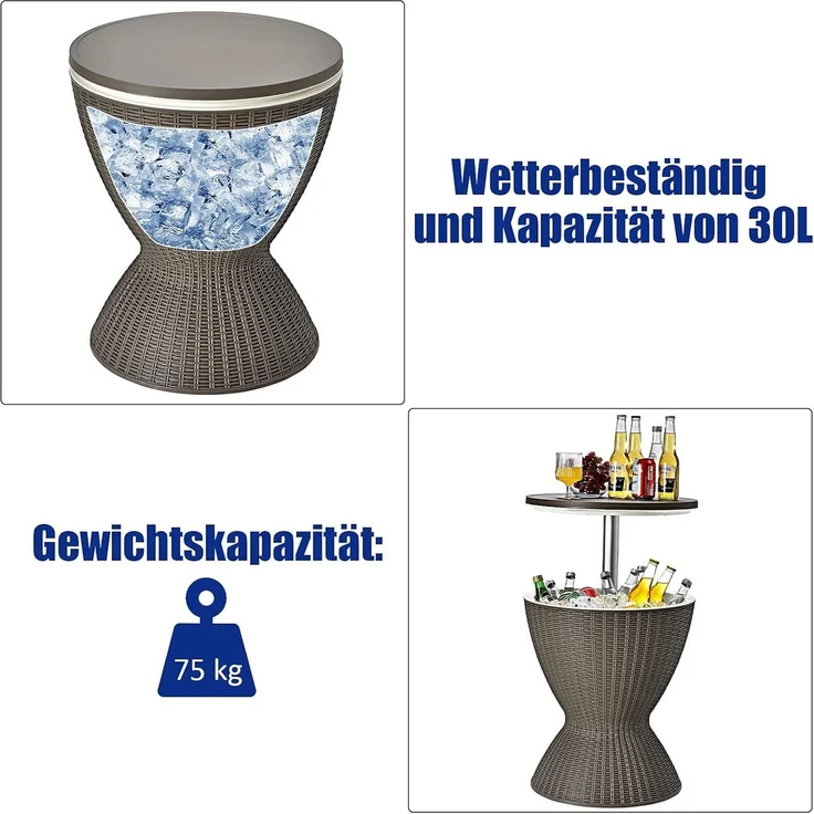 COSTWAY Gartentisch, Cool Bar höhenverstellbar, abnehmbar Deckel, bis 75kg – Bild 2