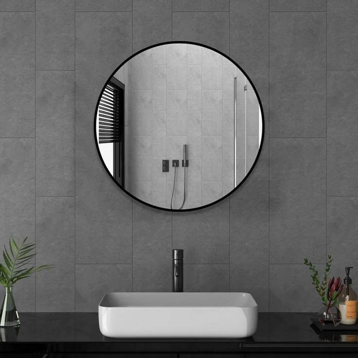Boromal Wandspiegel Spiegel Flur 40cm breit Rund Schwarz Klein Rahmen Schlafzimmer Kommode, für Badezimmer Waschtisch Wohnzimmer Schlafzimmer Esszimmer Eingänge – Bild 2