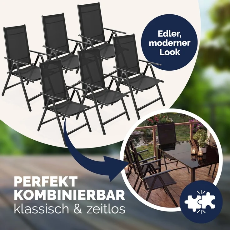 CASARIA® Aluminium Gartenstuhl Bern Klappbar Anthrazit 6er Set – Bild 6