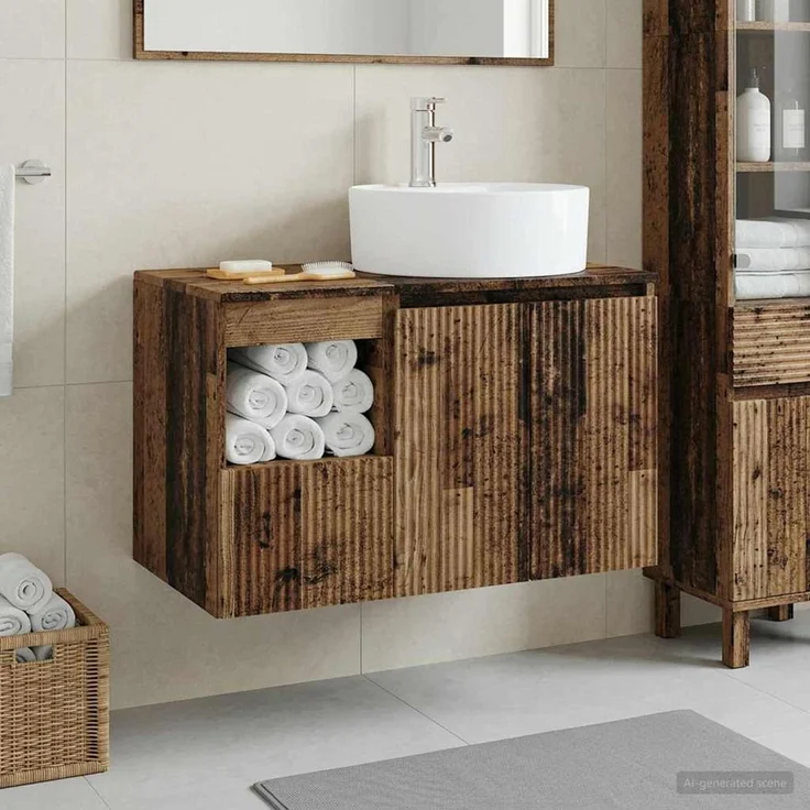 vidaXL Badezimmerschrank-Set 2 stk. Altholz 79,5 x 44,5 x 82 cm 3404082 – Bild 1