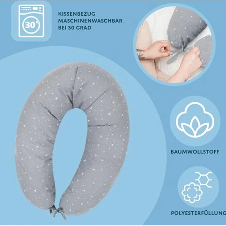Totsy Baby Seitenschläferkissen Schlafkissen für Seitenschläfer 190 cm - Kuschelkissen Pregnancy Pillow Pillows for Sleeping Lagerungskissen Langes Kissen mit Bezug Oeko-Tex – Bild 5
