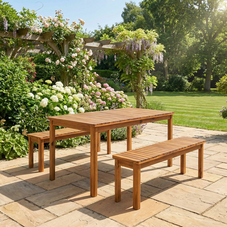 3tlg. Gartensitzgruppe Brian aus 100% Akazienholz, Hellbraun – Bild 10
