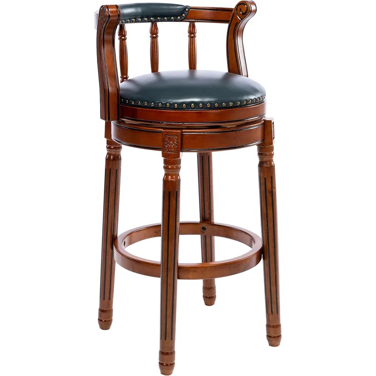 Barhocker aus Holz mit Kuhfellbezug, 360° drehbar, mit Rückenlehne, Barhocker in Tresenhöhe für Küche, Esszimmer und Bar – Blau2 – 54,8 x 54,8 x 96 cm – YOUDENOVA