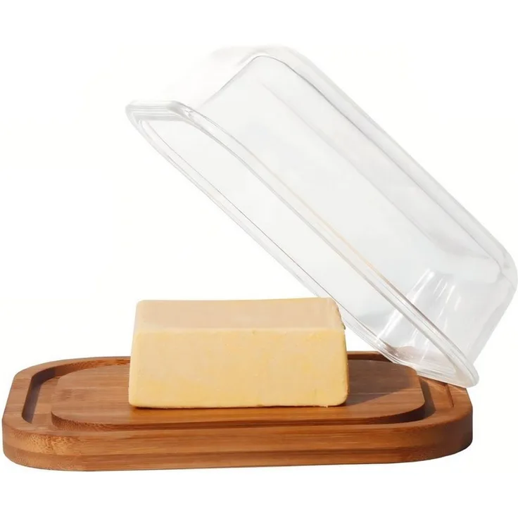 Zedelmaier Butterdose Butterdose,Butterglocke für 250g Butter,mit nachhaltigem holzdeckel, (Packung, HYH001&4), Butterdose aus Boraxglas & Naturdeckel aus rundem Rand