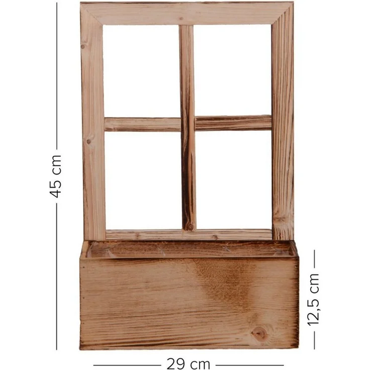 UNUS HOME Blumenkasten Deko Holzfenster mit Pflanzbank (1 St, 45cm hoch), gefertigt aus geflammtem Altholz – Bild 2