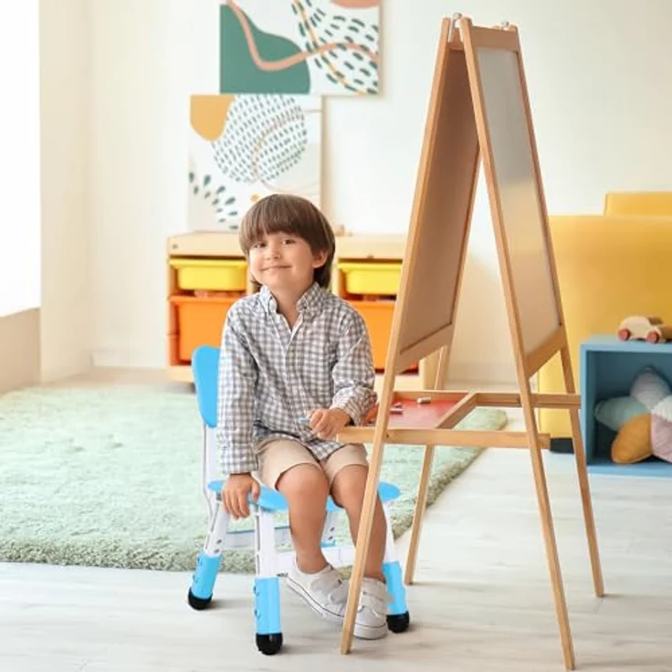 Clevich Kinder Schreibtischstuhl 2PCS, Kinderstuhl Plastik bis 100KG, Kinder Stuhl Höhenverstellbar, mit Rückenlehne, ab 2 Jahr, Schule, Kinderzimmer, Tagespflege, Kindermöbel,Blau – Bild 7