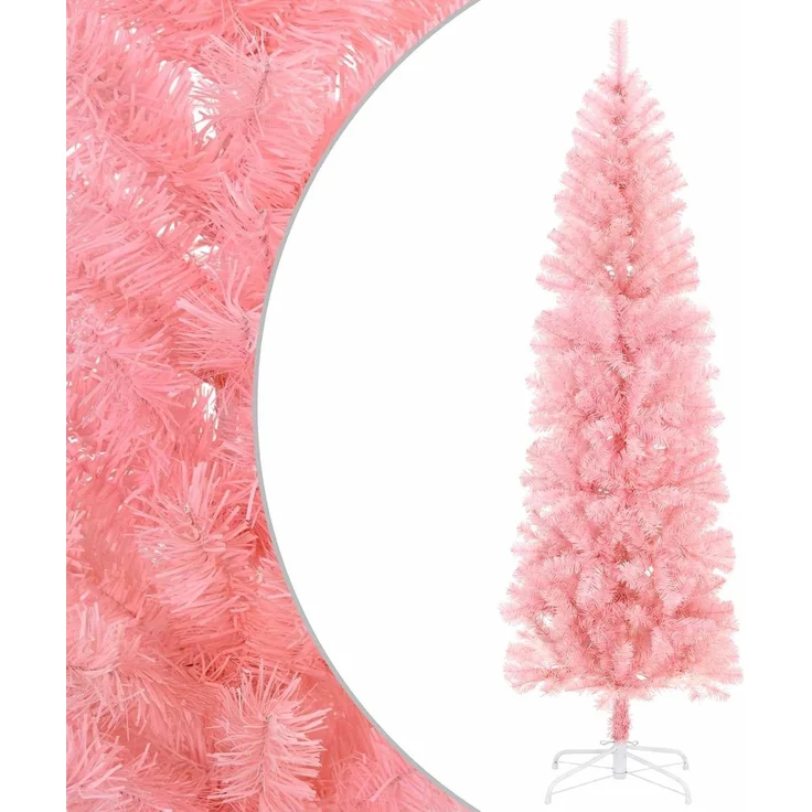 vidaXL Künstlicher schlanker Weihnachtsbaum 180 cm PVC und Stahl Rosa 42055247 – Bild 1