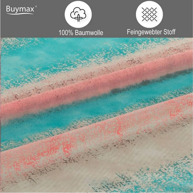 Buymax Bettwäsche Belissim Bettbezug-Set, Renforce: 100% Baumwolle, 3 teilig, 200x200 cm, mit Reißverschluss, Streifen, gestreift, Rose-Türkis – Bild 3