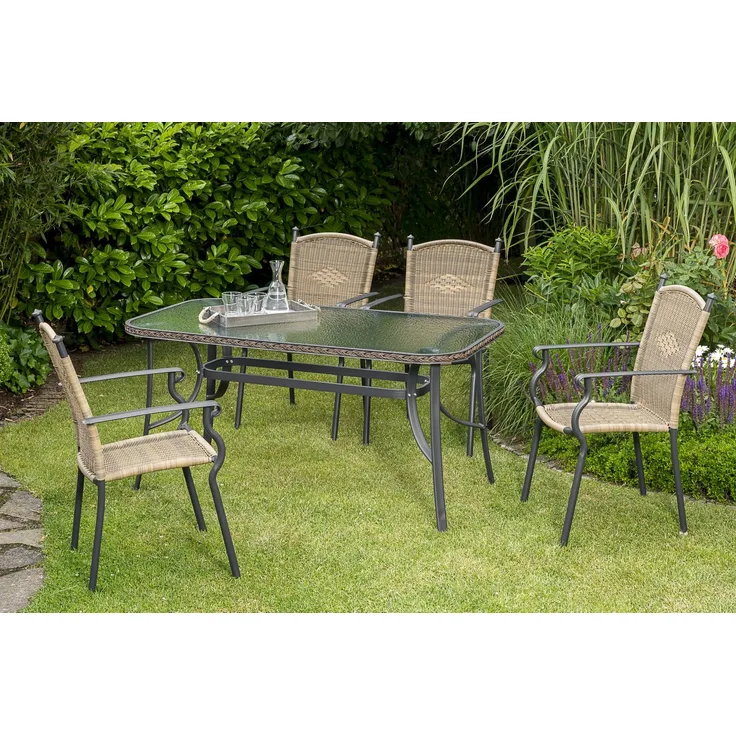 Roma Gartenmöbel Set 5tlg, 150 x 80 cm, natur