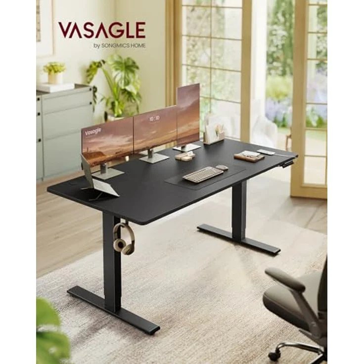 VASAGLE Höhenverstellbarer Schreibtisch, 160x80 cm, USB-C-Anschluss, Ablage für Steckdosenleiste, Stehtisch, Erinnerung bei langem Sitzen, 3 Speichertasten, für Büro, tintenschwarz LSD146BZ02 – Bild 3