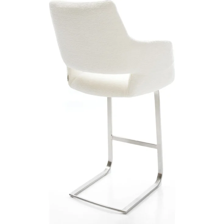 Barstuhl Yago-Flex Bouclé Soft Beige Freischwinger Flach Edelstahl Silberfarben Taschenfederkern – Bild 5
