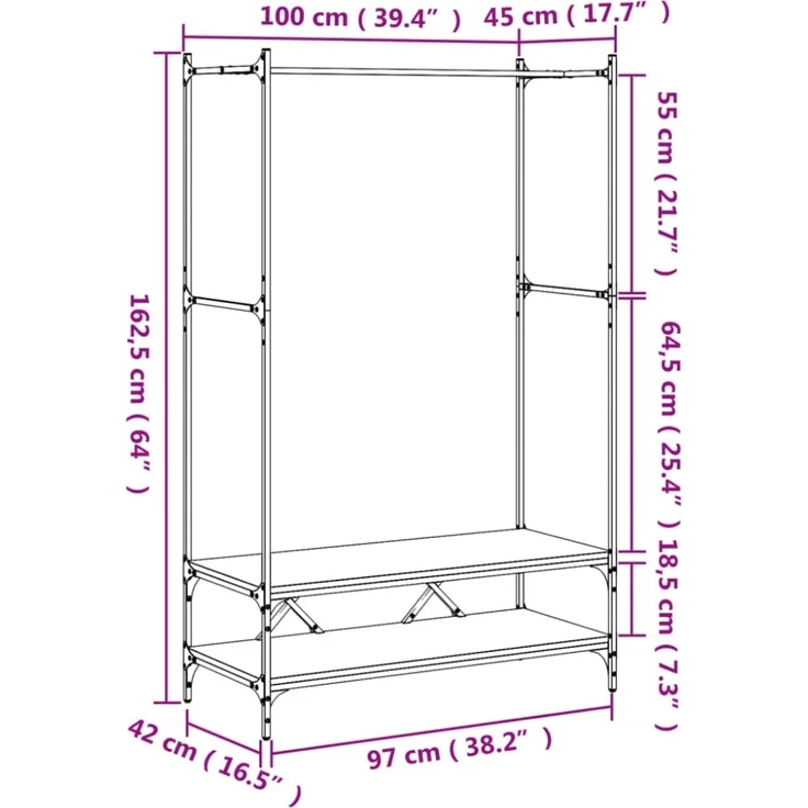 vidaXL Kleiderständer mit Ablagen Braun Eichen-Optik Holzwerkstoff 834204 – Bild 3