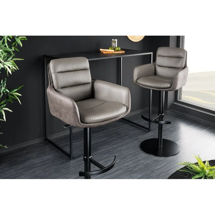 riess-ambiente Barhocker BIG GEORGE taupe - Echtleder, 360° drehbar, Metall-Fuß, mit Armlehne (Einzelartikel, 1 St), höhenverstellbar, mit Autoreturn & Fußablage – ideal für Deinen Tresen – Bild 2