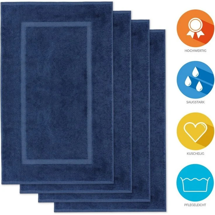 Lavea Badematte 4er Set Badeteppiche Elena Frottee 50x80 cm Badvorleger, 100% Baumwolle, 500 g/m² Frottier, weich & saugstark, pflegeleicht – Bild 1