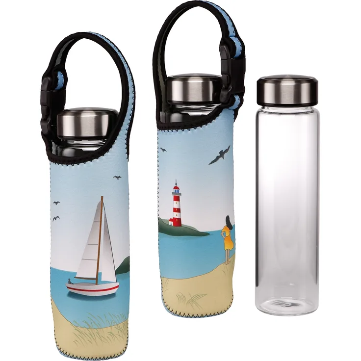 Goebel Trinkflasche Ocean Love, Glasflasche mit Neoprenhülle, Scandic Home, Glas-Kombi, Bunt, 700 ml, 23101571
