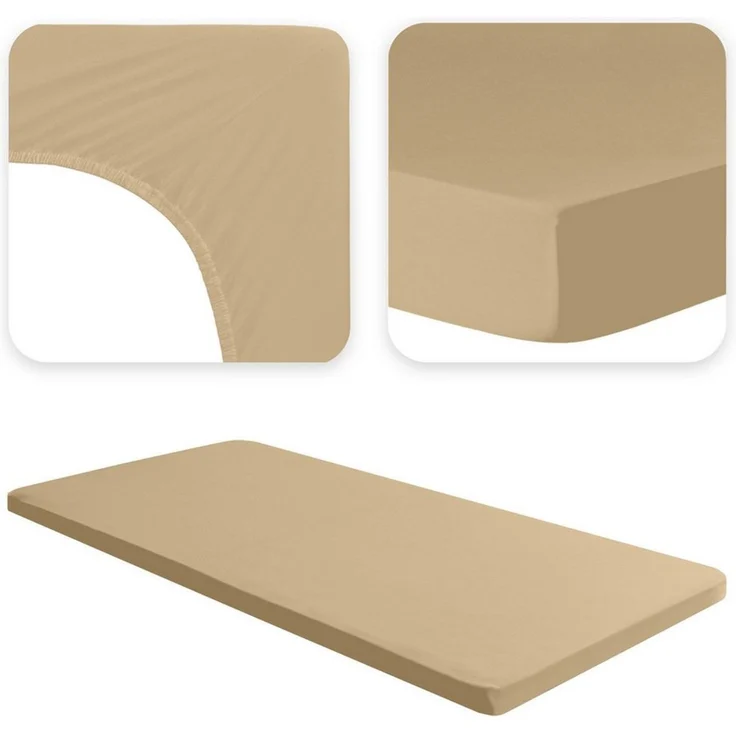 Jacobson Jersey Spannbettlaken Spannbetttuch Baumwolle Bettlaken (Topper 180-200x200 cm, Beige) – Bild 2