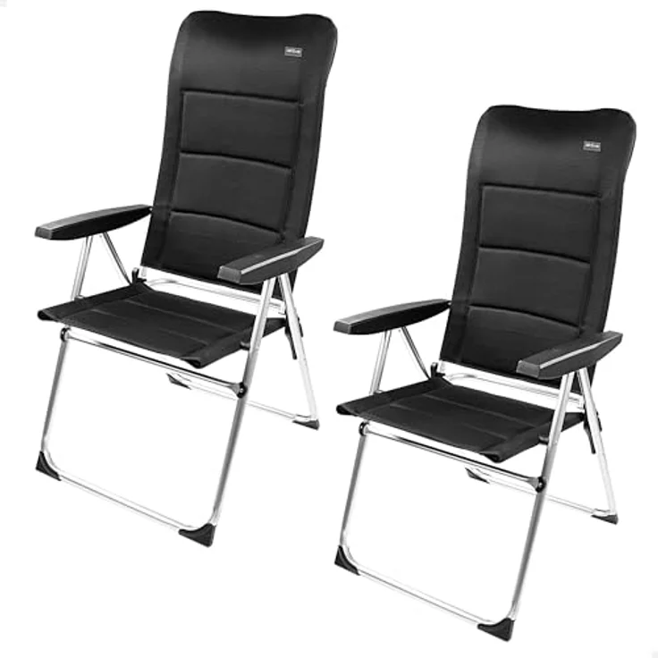 AKTIVE Set mit 2 Klappstühlen, Deluxe, 5 Positionen, Schwarz, für Terrasse, Balkon, Hof oder Garten, 49 x 67 x 123 cm, aus Aluminium und Polyester, gepolstert, Kippschutz, max. 110 kg, Klappstühle – Bild 1