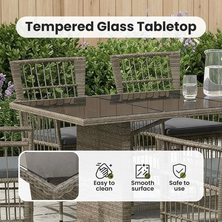 vidaXL Outdoor-Essgruppe 7 stk. Grau Poly-Rattan 3448950 – Bild 5