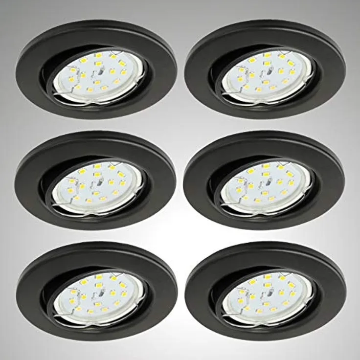 TRANGO LED Einbauleuchte, 6er Set 6729-065-5WAK Einbaustrahler in Rund Schwarz matt inkl. 6x5 Watt GU10 LED Leuchtmittel 3000K warmweiß & 6x GU10 Lampenfassung, Deckenspots, Einbauspots, Deckenleuchte