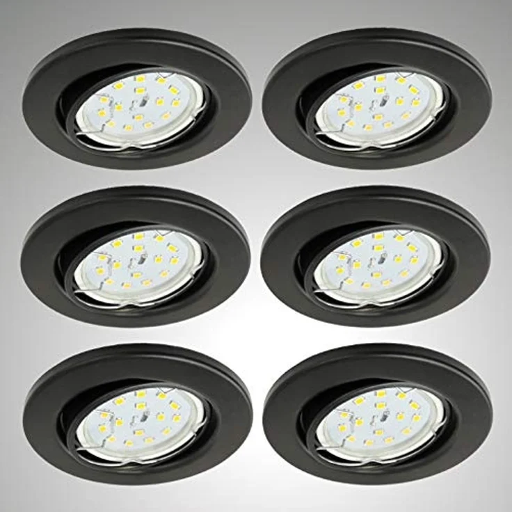 TRANGO LED Einbauleuchte, 6er Set 6729-065-5WAK Einbaustrahler in Rund Schwarz matt inkl. 6x5 Watt GU10 LED Leuchtmittel 3000K warmweiß & 6x GU10 Lampenfassung, Deckenspots, Einbauspots, Deckenleuchte – Bild 1