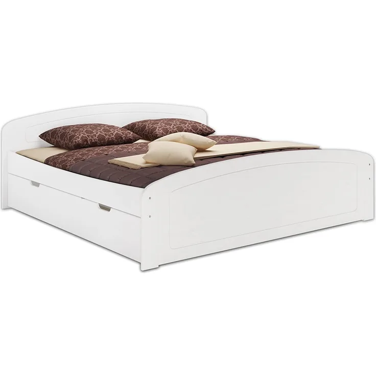 Doppelbett 3 Bettkasten 200x200 Seniorenbett Ehebett Massivholz Kiefer Zubehör wählbar V-60.50-20W Federleisten und Matratze