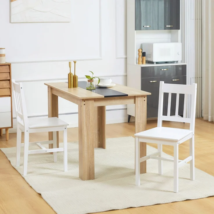MELAYR, Set aus 2 Esszimmerstühlen aus Massivholz, Küchenstühle mit Lattenrückenlehne, 96,5 x 58 x 18 cm, Weiß – Bild 4