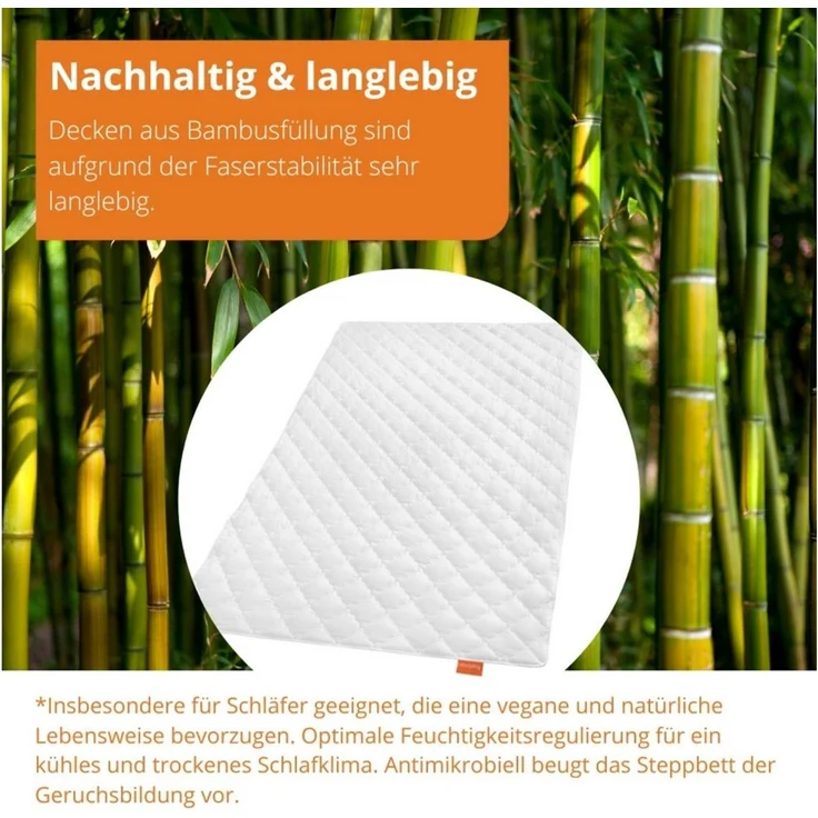 sleepling Baumwollbettdecke, Bambus, Füllung: 60% Viskose / 40% Polyester, Bezug: Baumwolle versteppt mit Viskose, vegan, sommerleicht, feuchtigkeitsregulierend, antimikrobiell – Bild 3