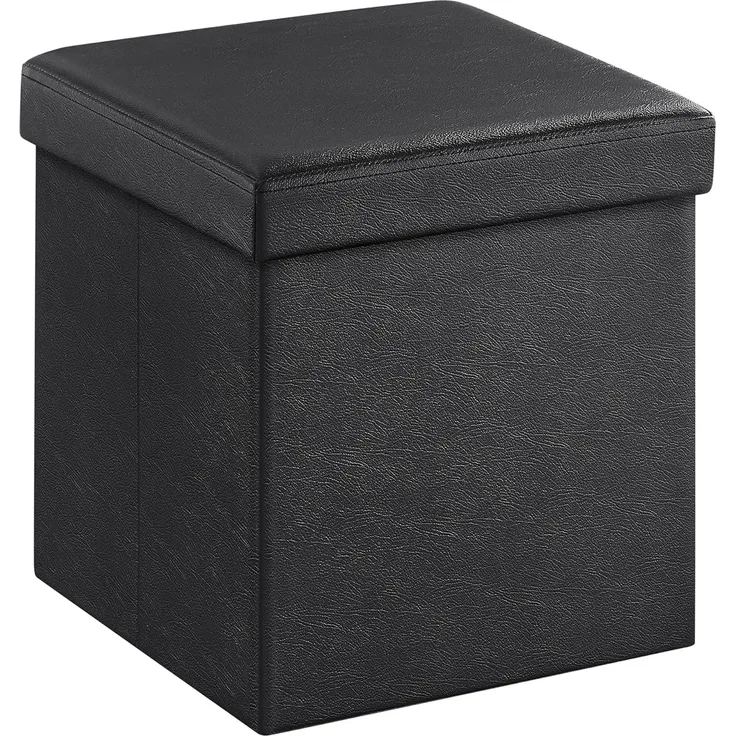 Songmics Faltbarer Sitzhocker Aufbewahrungsbox belastbar bis 300 kg, Lederimitat, schwarz, 38 x 38 x 38, LSF101